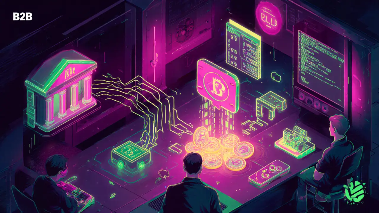 Manga panel of developers linking fiat to crypto via BTL tokens.