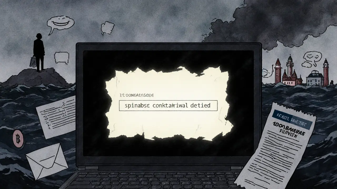 An abandoned wallet address glows on a dark screen with failed withdrawal notices, while legitimate exchanges shine like lighthouses.