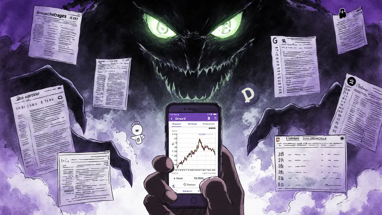 A lone investor stares at a crashing BRP chart surrounded by empty social media windows.