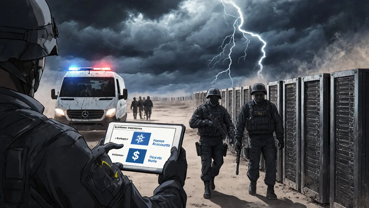Agents raid an abandoned crypto mining farm, seizing equipment and digital wallets.