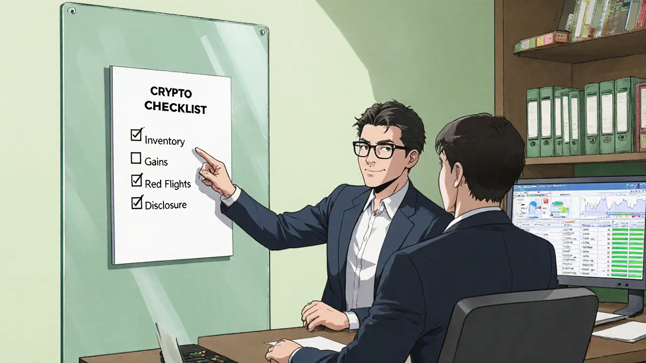 Anime lawyer advising client over ledger and compliance checklist.