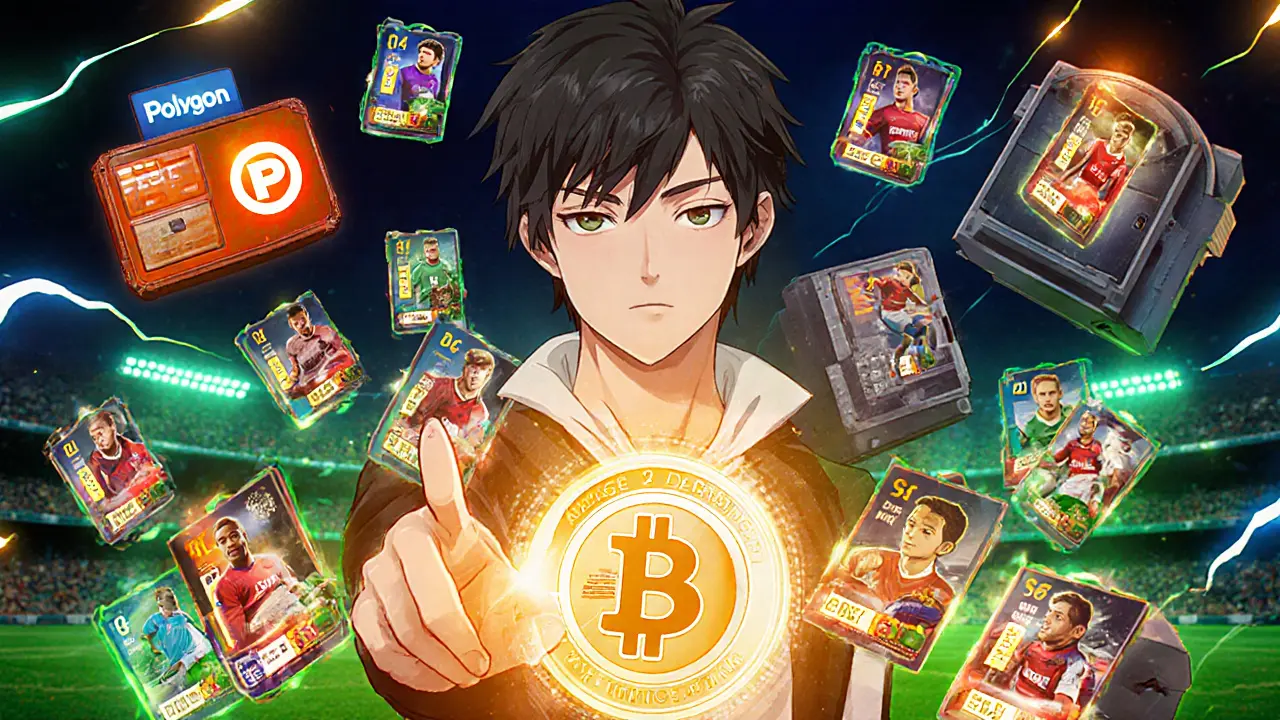 Anime player managing SoccerHub game using NFT cards, SCH tokens, and staking.