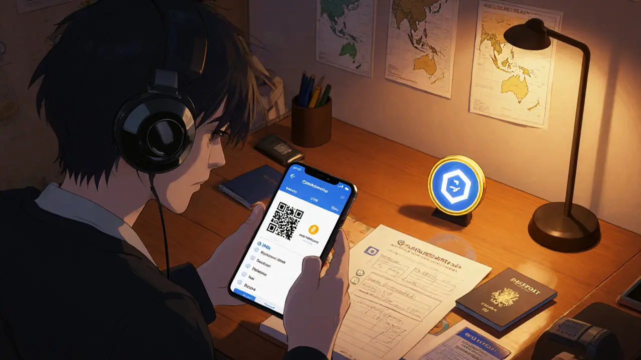 Home office user completing EVRY airdrop tasks with phone and ID.
