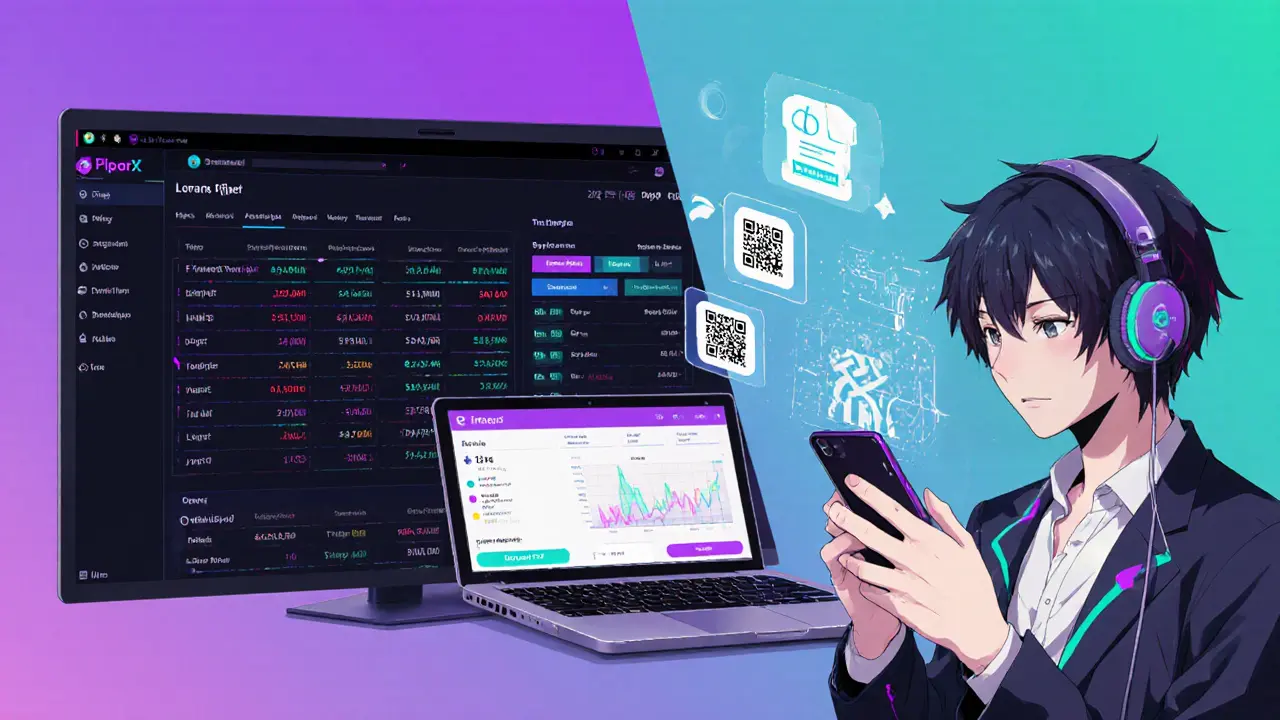 Split view of PiperX v2 dark dashboard on laptop and mobile app with QR scanner, showing UI features.