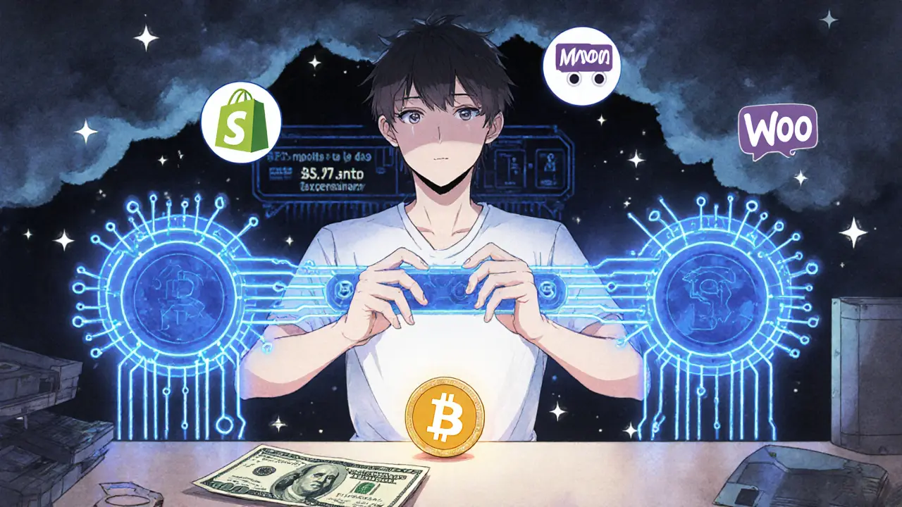 A developer builds a cross-chain bridge with SMT token glowing beside a  bill.