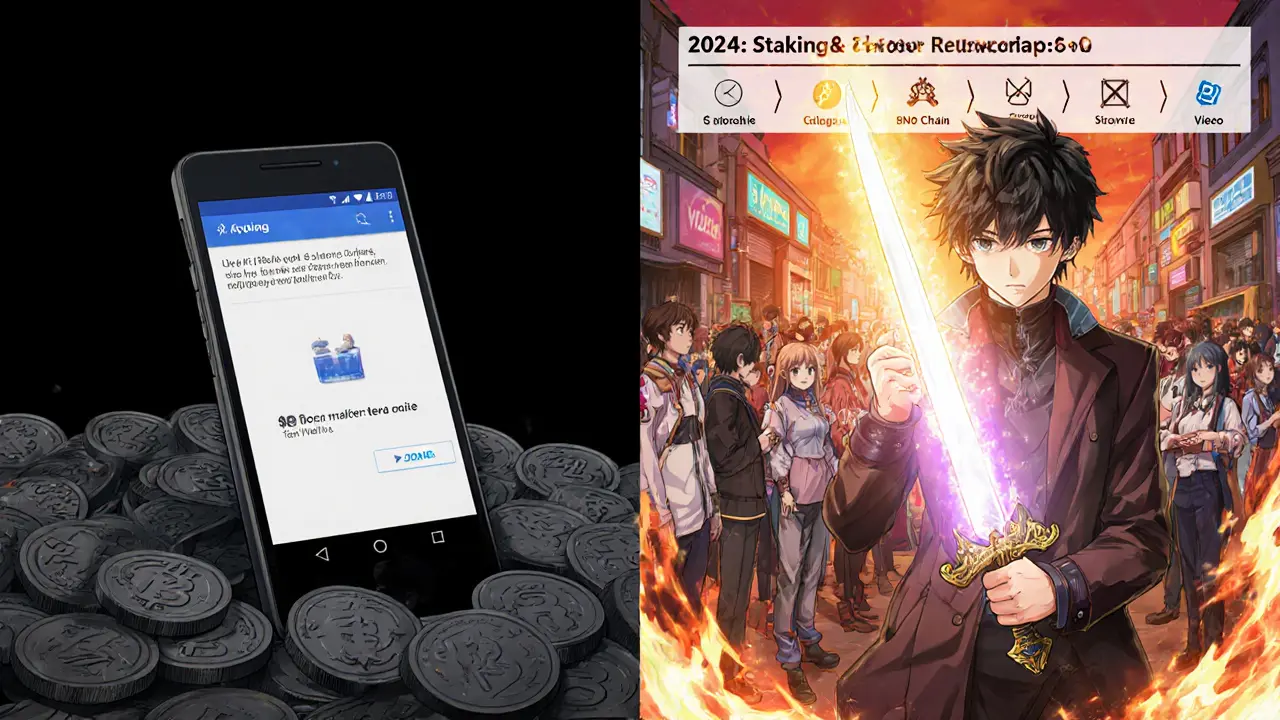 Split scene: frustrated player vs. excited trader with Wombat roadmap in background