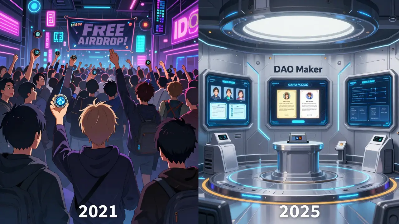 Contrasting 2021 chaotic IDO with 2025 verified launchpad featuring audits and testnets.