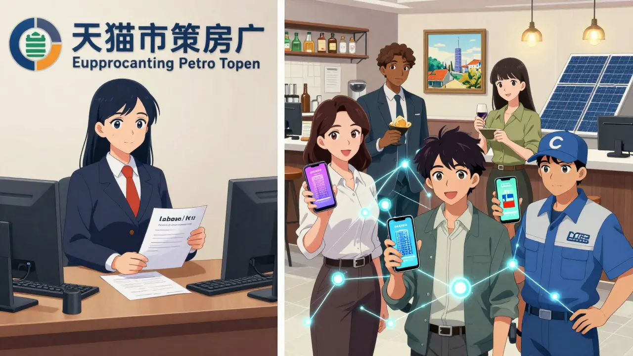 Everyday people from different backgrounds hold smartphones showing fractional ownership of real estate, art, and renewable energy projects across the world.