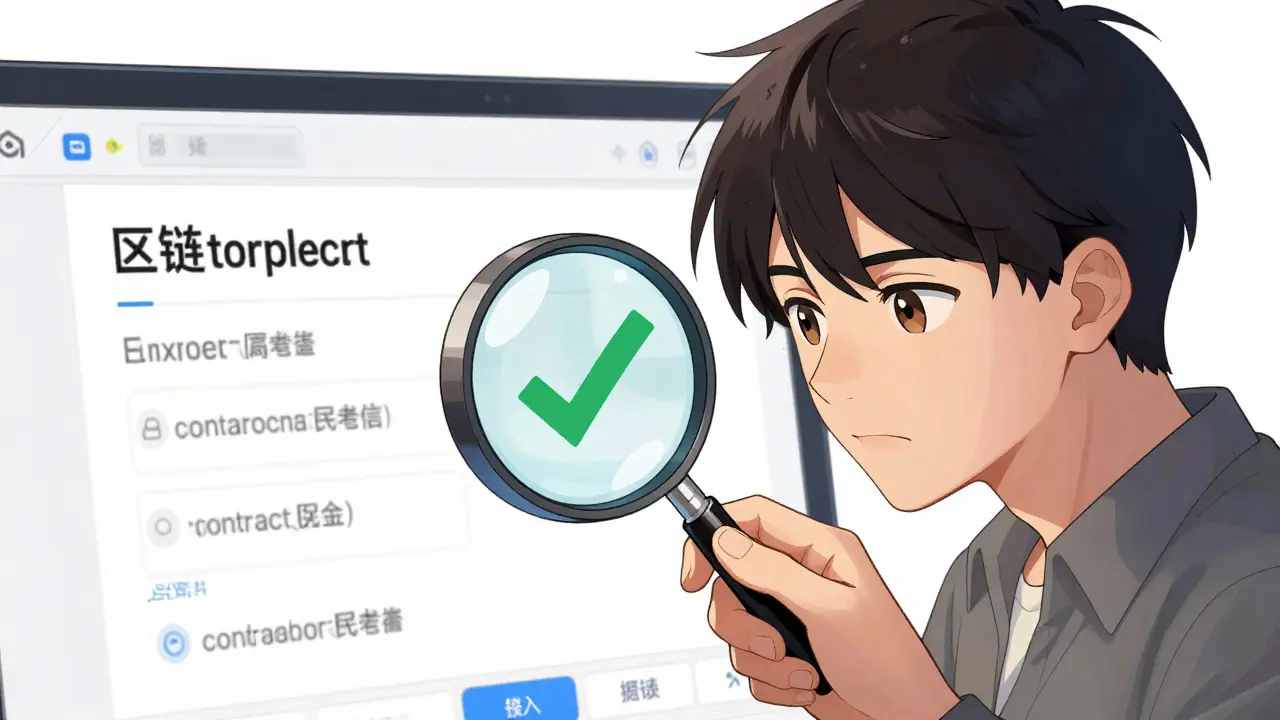 User verifying contract address on blockchain explorer