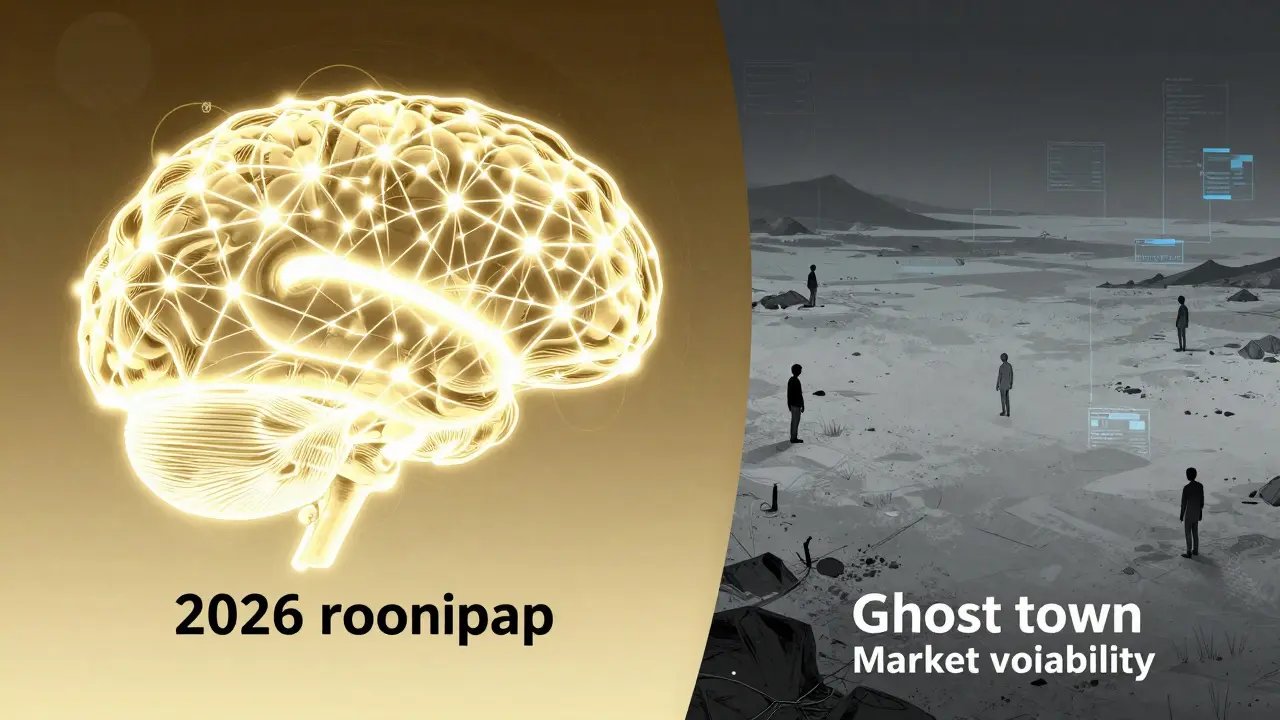 Manga split-screen showing a glowing AI network versus a quiet digital wasteland