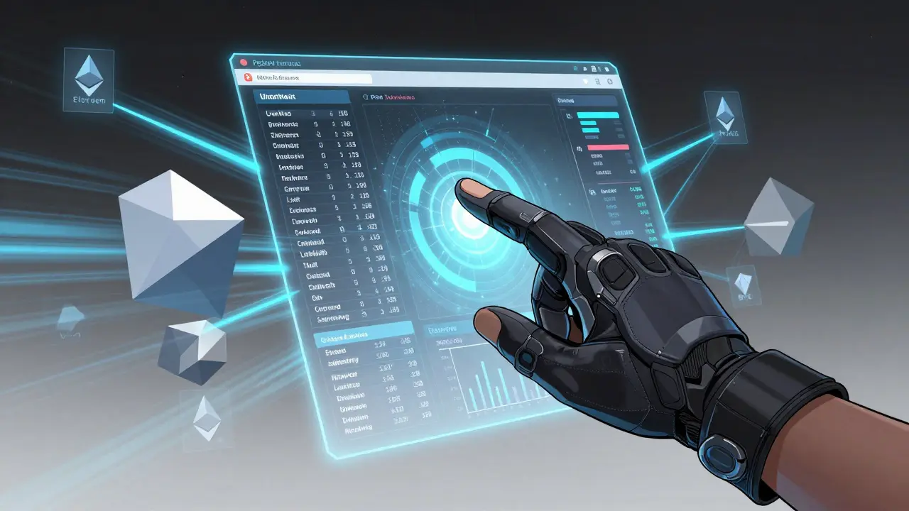 Anime style holographic trading interface with fast data streams