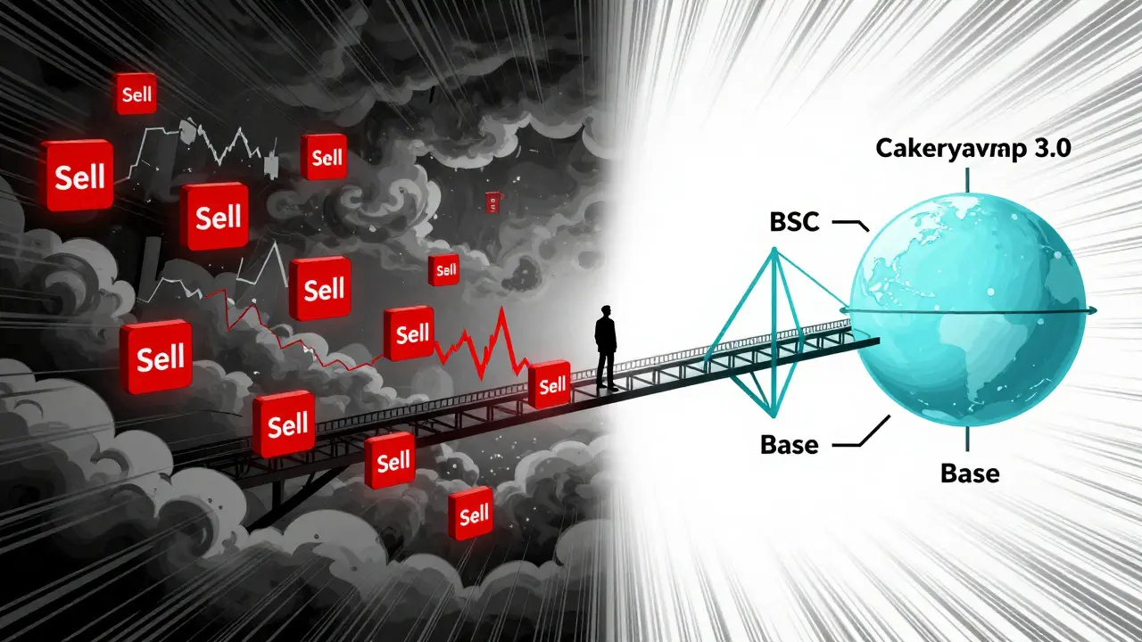 Conceptual manga art showing cross-chain bridge and market trends