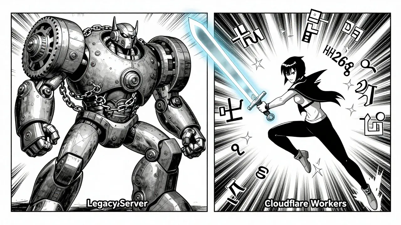 Hero character defeating a legacy server monster with cryptographic tools.