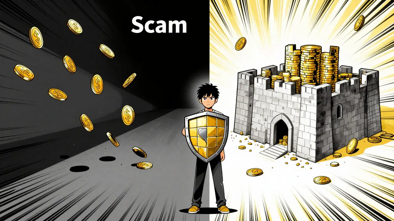 Person choosing safety over crypto scam trap