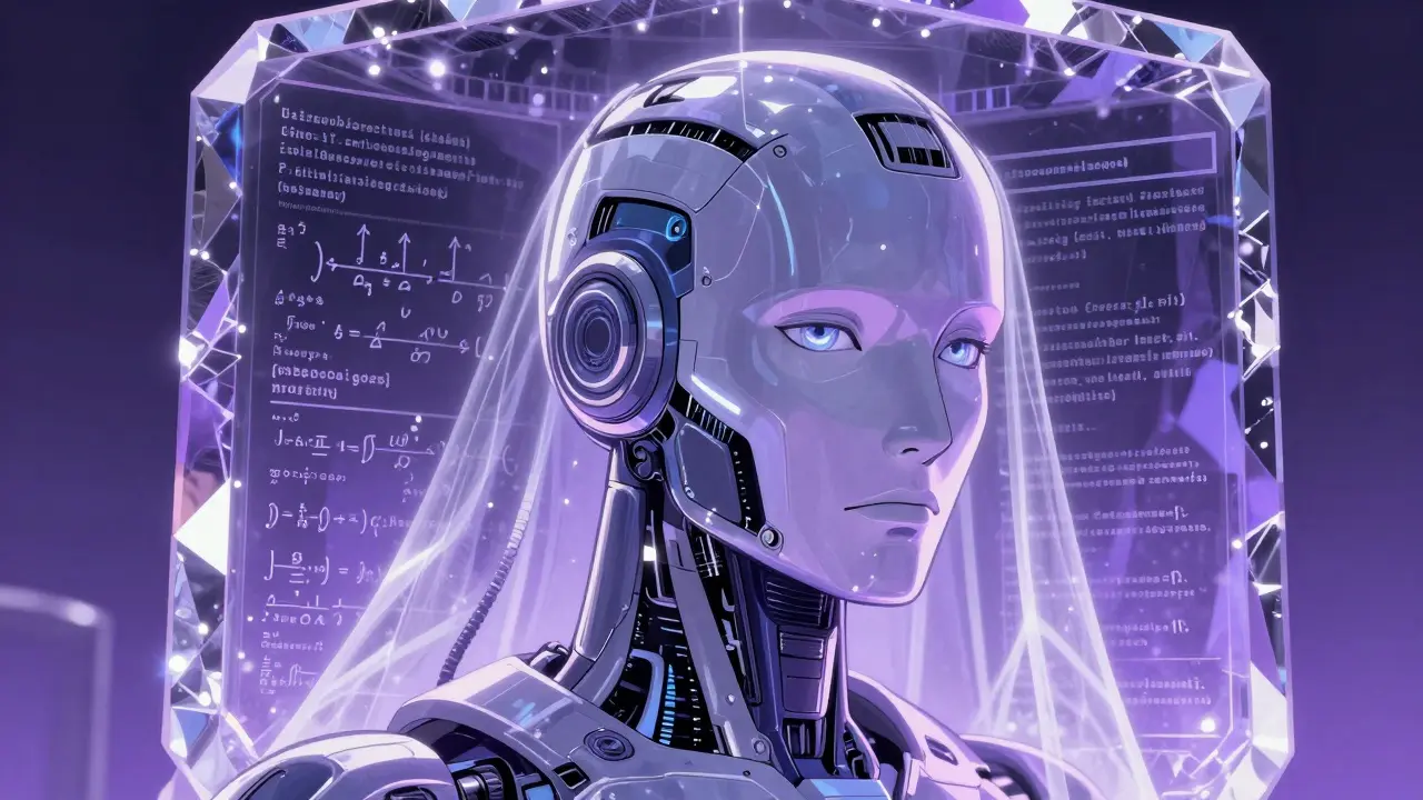 Robotic AI head inside a protective crystal structure representing zkML