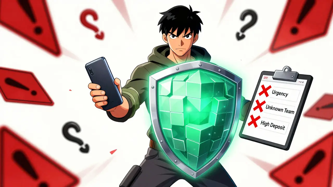 User protected by blockchain shield and hardware wallet against scams