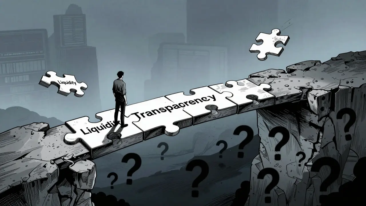 Anime figure standing on fragile bridge over risk abyss