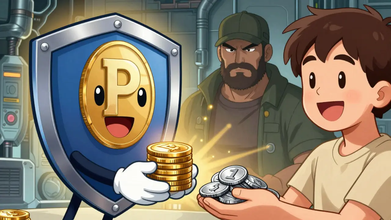 Manga illustration of a Paymaster paying gas fees with stablecoins for a user
