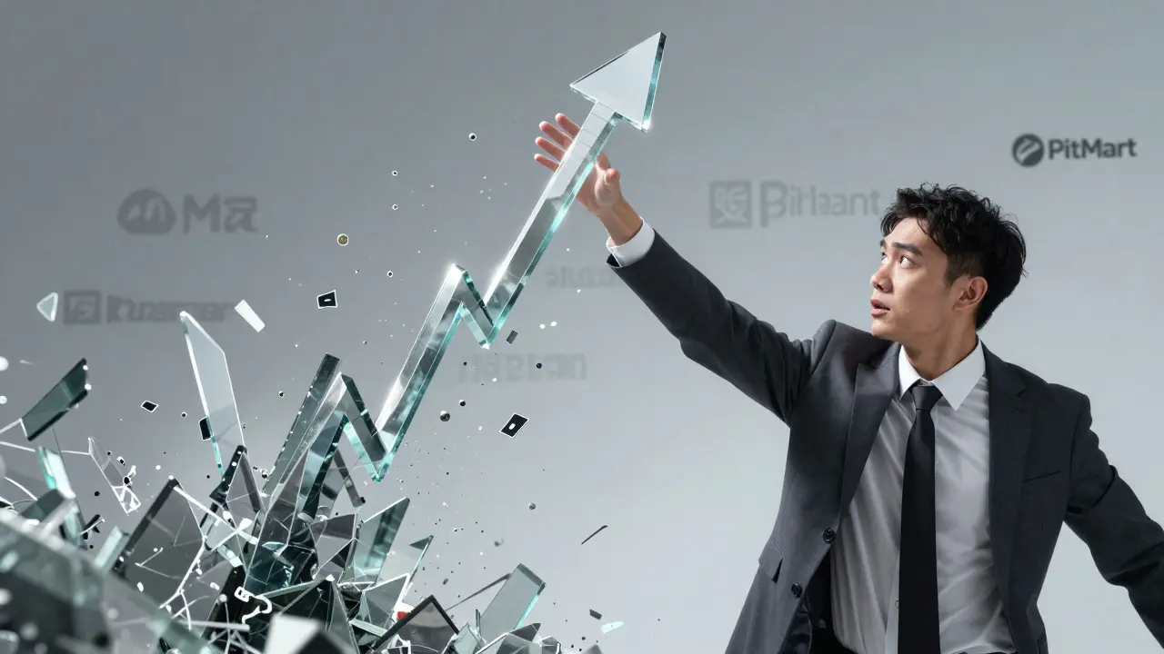 Trader grasping a volatile, jagged price chart in anime style
