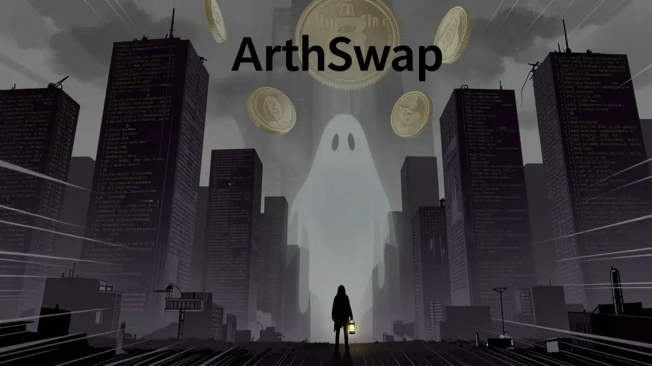Abandoned digital cityscape symbolizing inactive ArthSwap