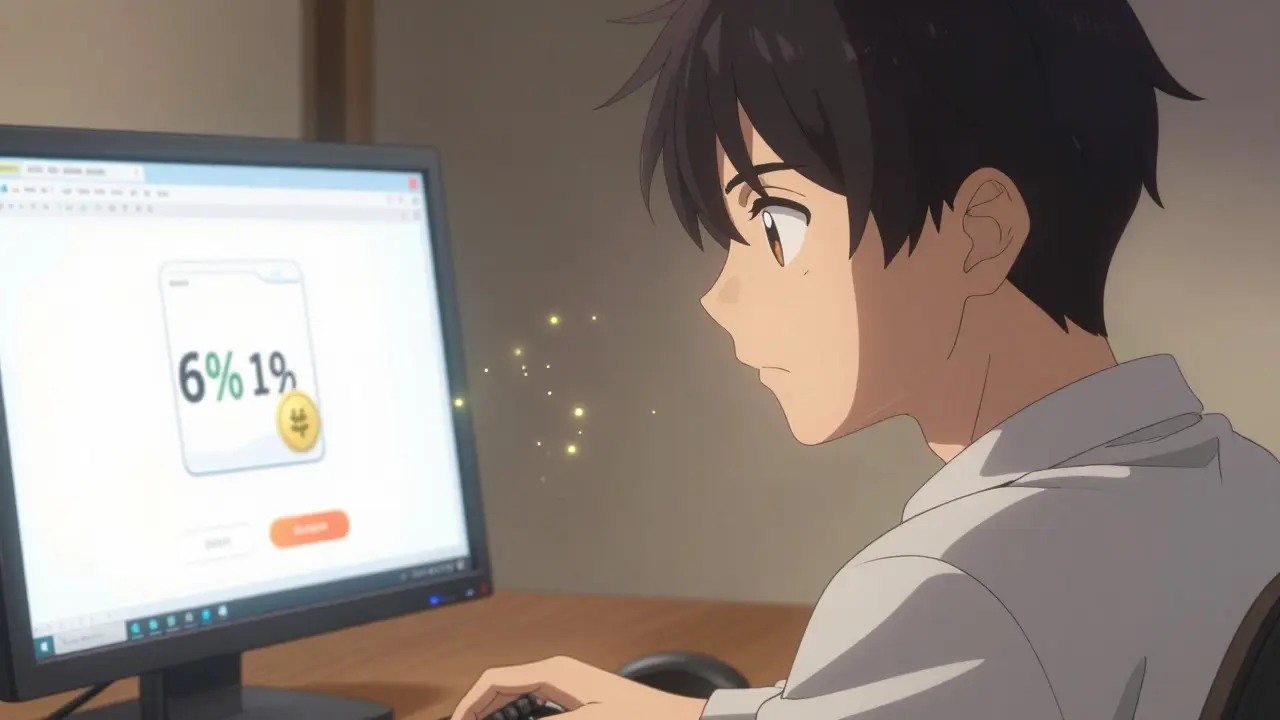 Investor at a desk with floating gold particles representing staking rewards.