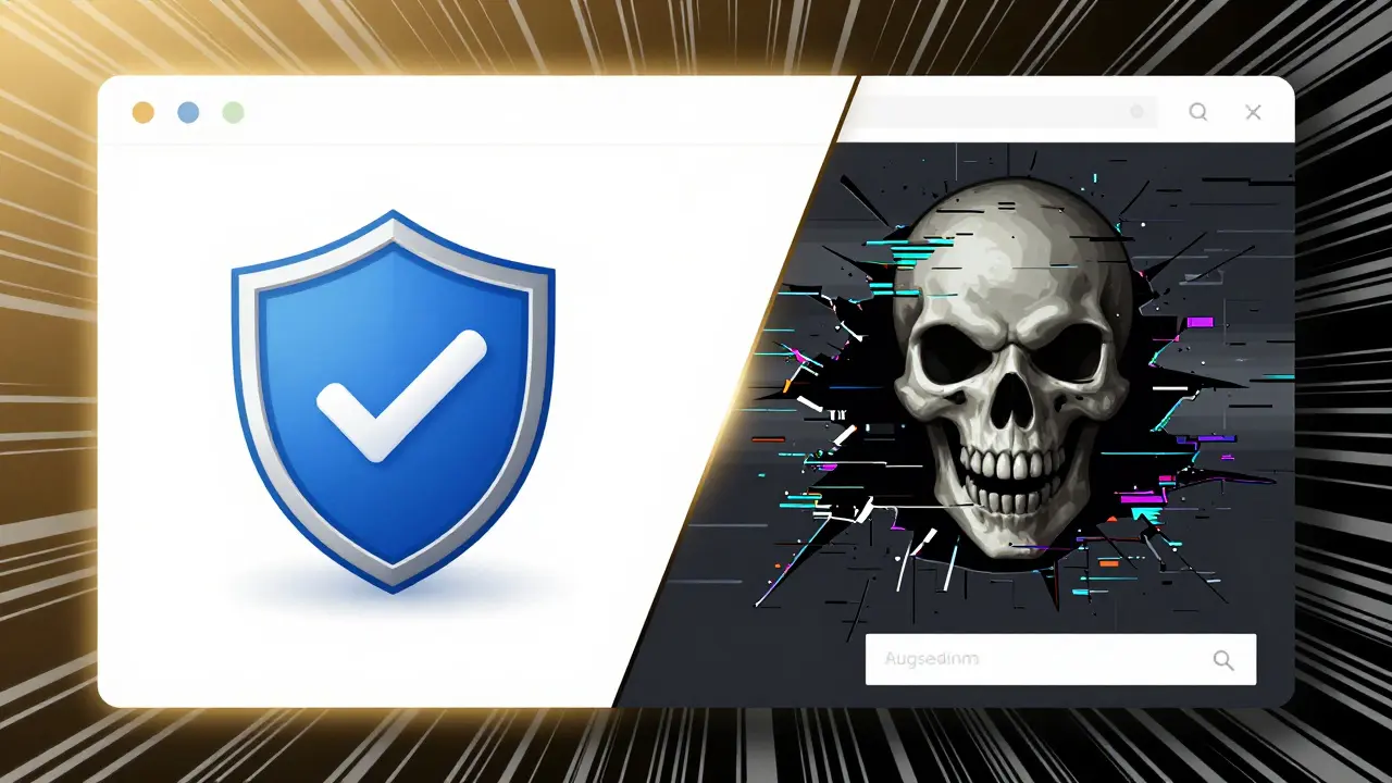 Split manga art showing safe vs scam crypto interfaces