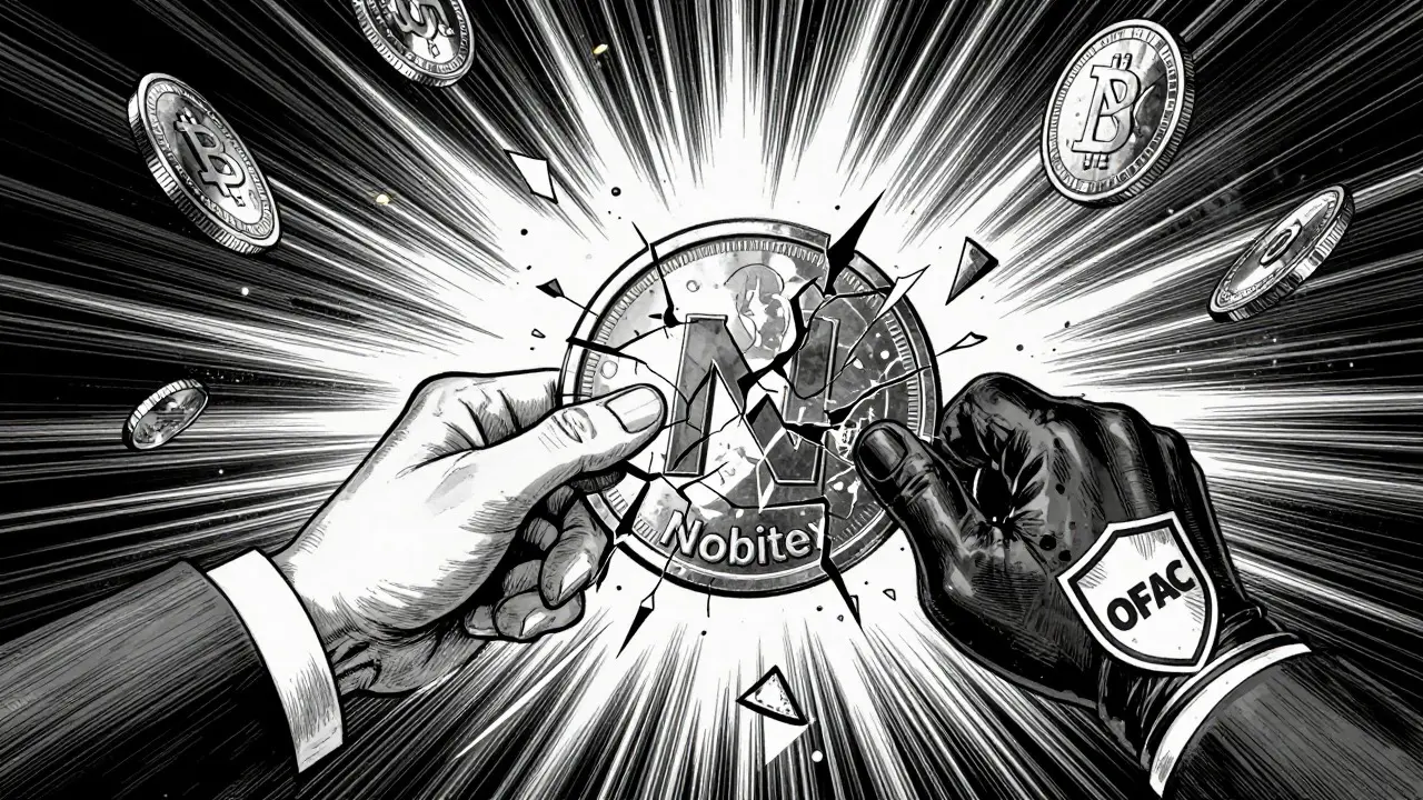 Anime depiction of a crypto exchange platform fracturing under pressure from government and foreign regulators