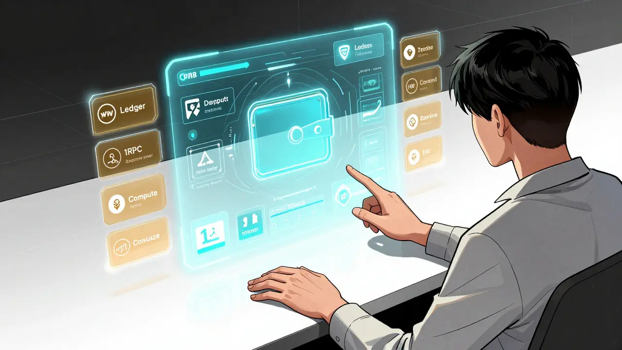 Anime user interacting with a secure holographic interface for crypto preparation