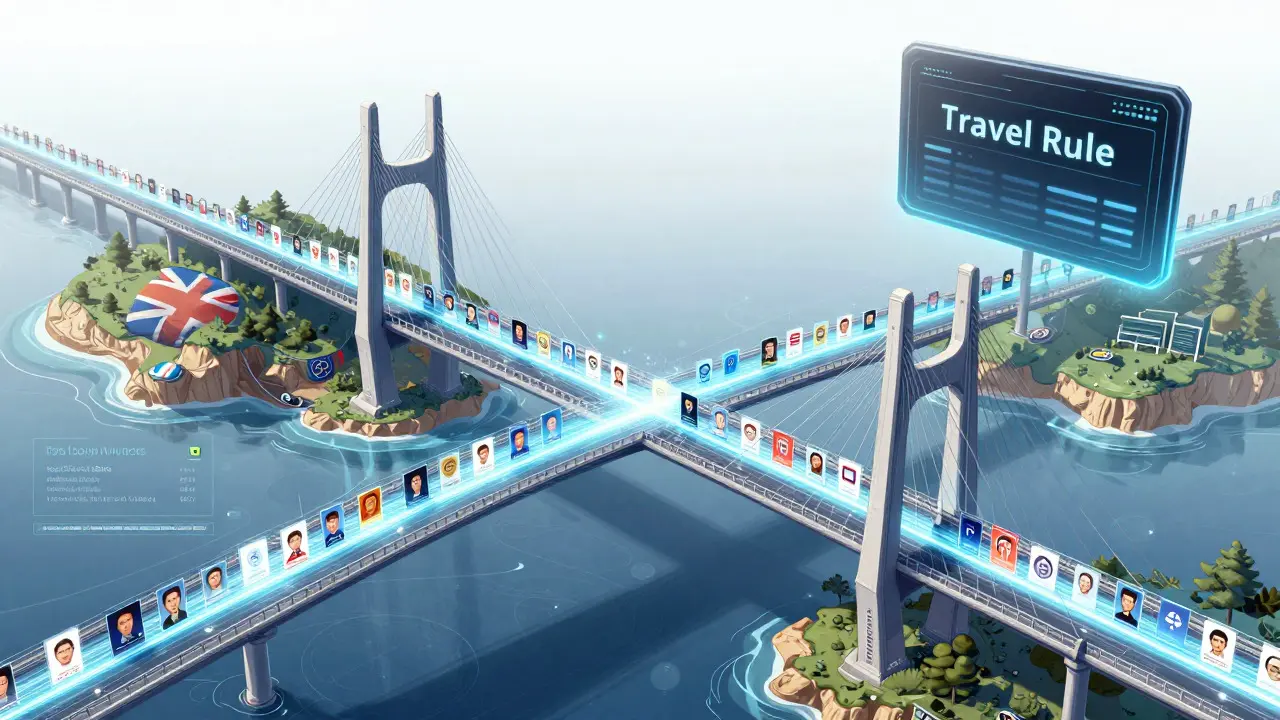 Manga illustration of crypto Travel Rule data bridge