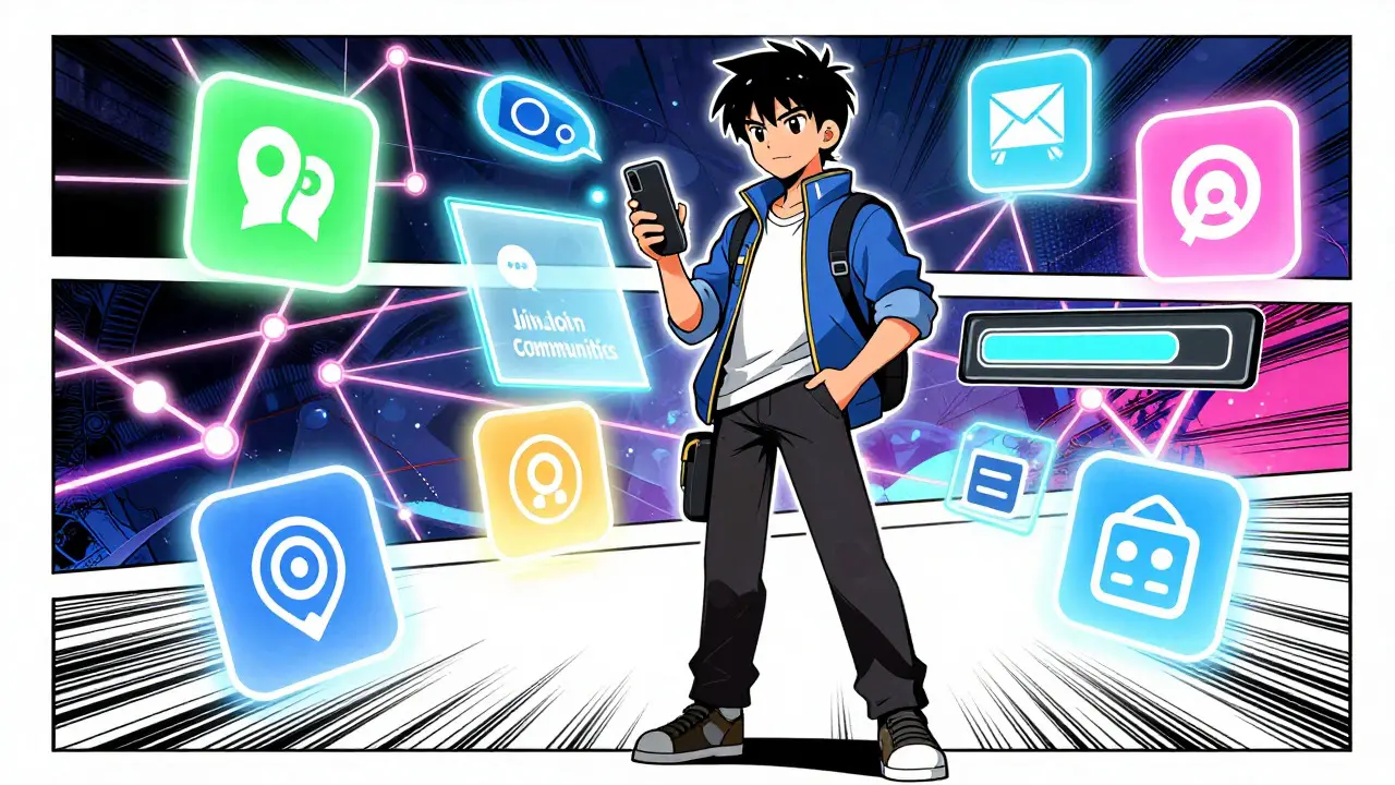 Manga style avatar completing social and on-chain tasks for a DeFi airdrop reward.
