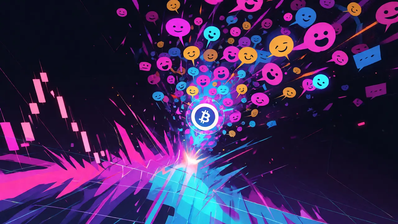 Anime depiction of social media hype driving volatile cryptocurrency prices