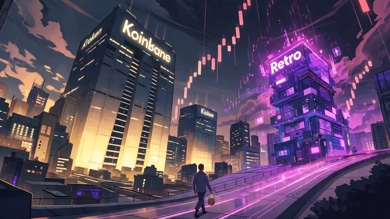 Manga scene contrasting stable bank tower with flashy niche exchange