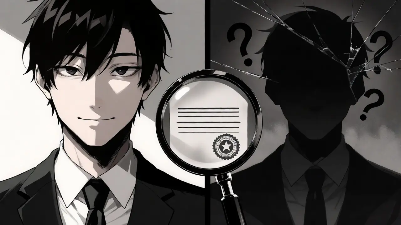 Split image of a smiling businessman and his faceless shadow reflection.